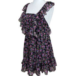 NWOT Zara Size M Women's Black Floral Ruffle Mini Dress With Tie Back Sleeveless